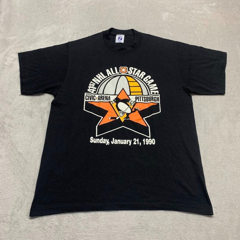 VTG Pittsburgh Penguins Single Stitch T-Shirt 41st NHL All Star Game Logo 7 EUC